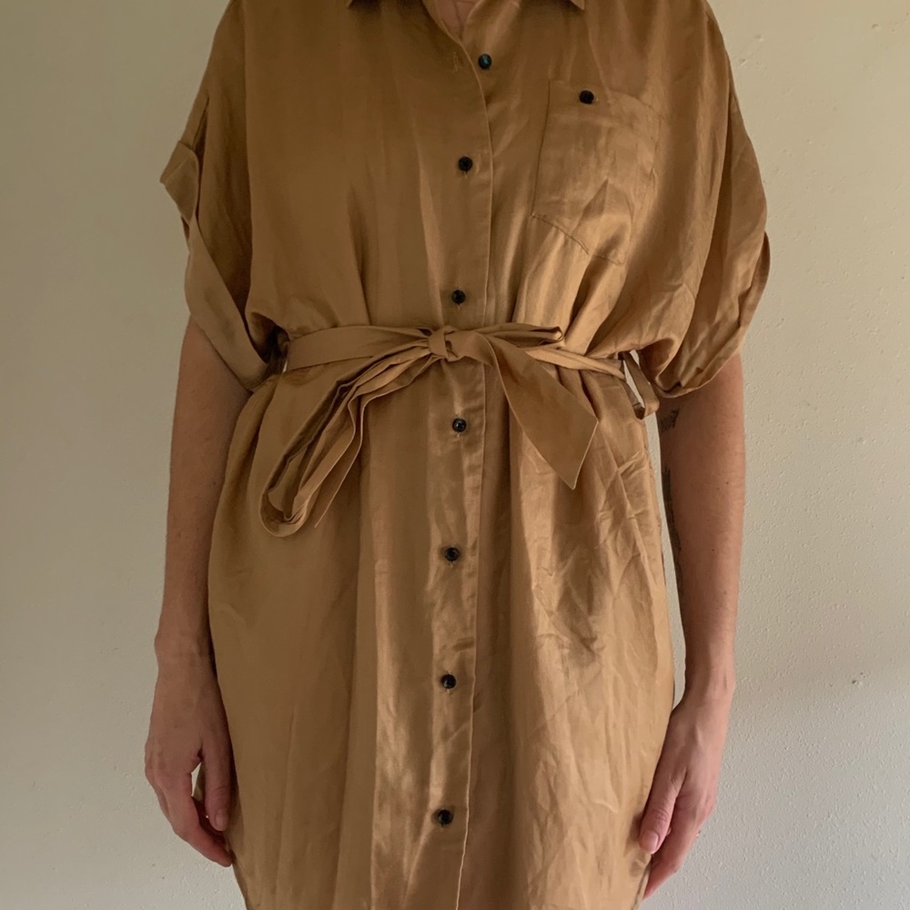 ROGAN shirt dress with dolman sleeves + waist tie